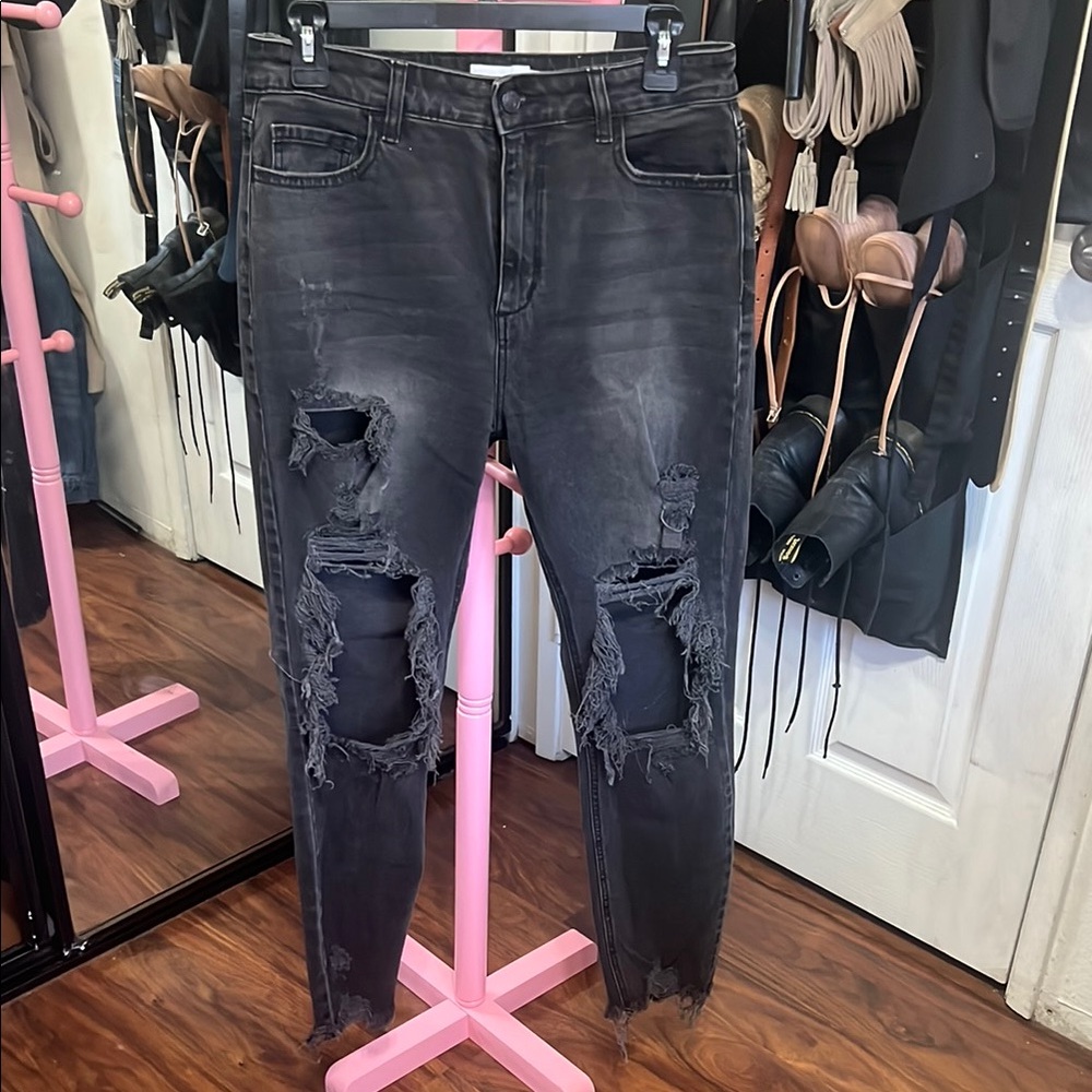 Distressed Black Denim Jeans